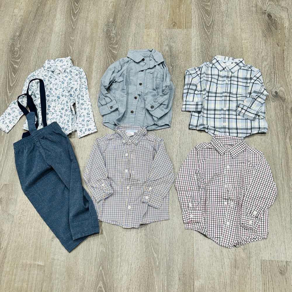 Toddler Boys Button Down Shirt Bundle Janie and Jack Cat & Jack Wonder Nation 2T